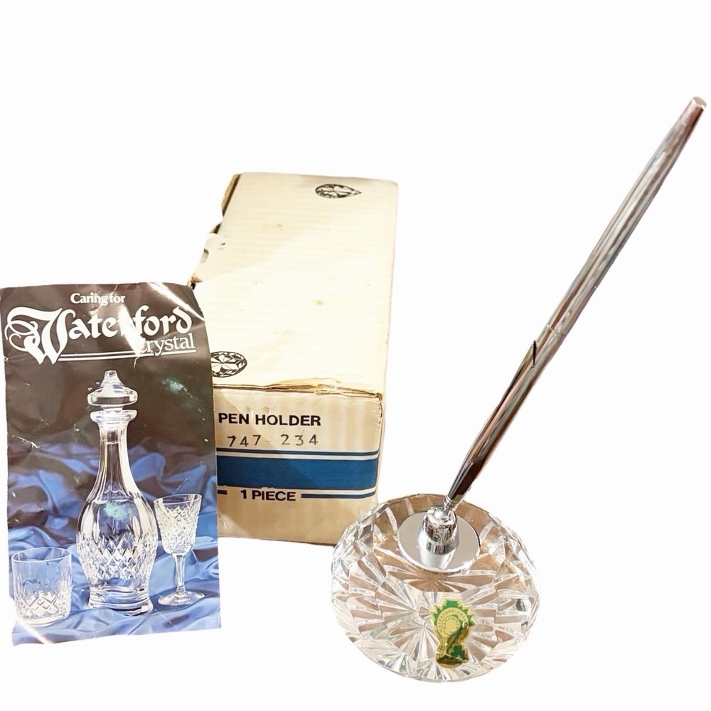 VINTAGE WATERFORD CRYSTAL PEN & HOLDER In Original Box With Brochure